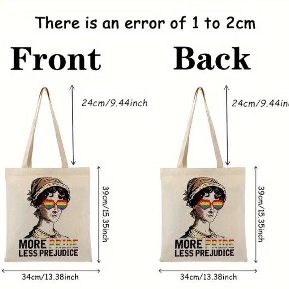 More Pride Less Prejudice Canvas Tote Bag Pride Reusable - Picture 3 of 4
